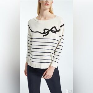 Maxmara weekend bow silk cotton sweater striped nautical XL cream ivory